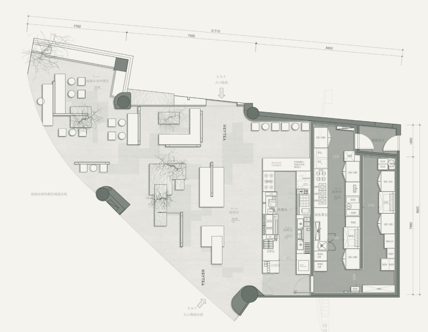 餐飲空間設計平面配置圖:喜茶門店